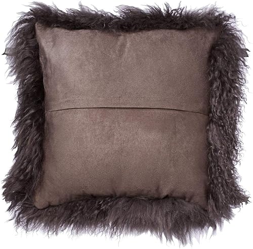 Vista 86 de SARO LIFESTYLE Almohada de lana de cordero mongol 100% con relleno de poliéster, 20 pulgadas, gris