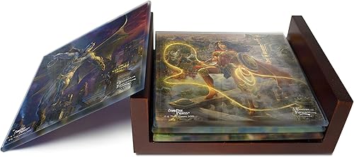 Miniatura 2 de DC Comics  Liga de la Justicia  Thomas Kinkade  Juego de 4 posavasos de vidrio  para regalar y coleccionar  Viene con un soporte de madera elegante