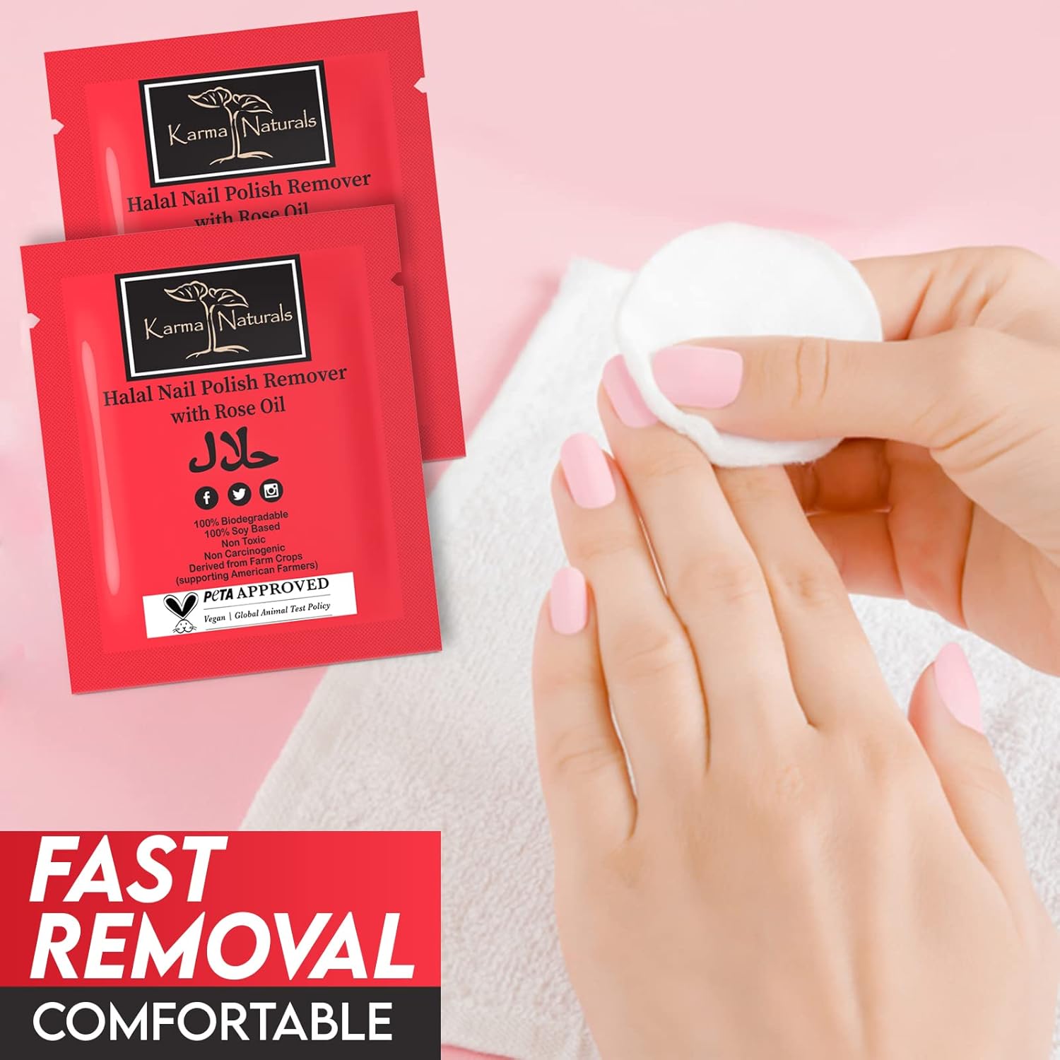 Karma Halal Nail Polish Remover Wipes with Rose Oil; Non-Toxic, Vegan, Cruelty-Free – Pack of 10 : Beauty & Personal Care