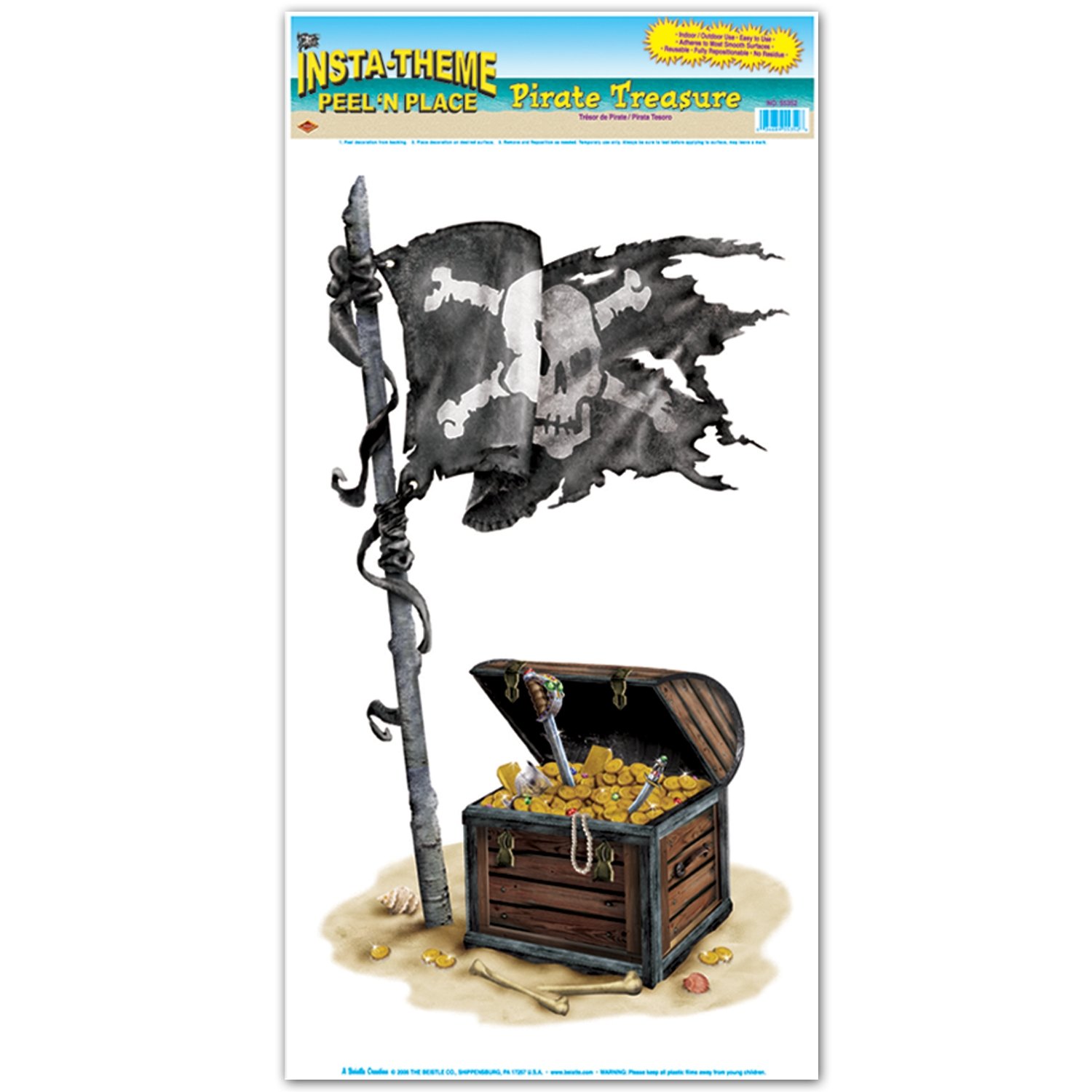Beistle 55352 Pirata Tesoro Peel 'N Place Hojas, 30,5 cm por 60 cm