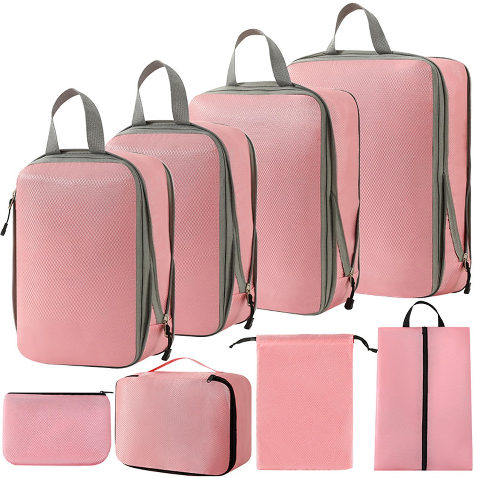 DINGHONGLI Travel Storage Bag Light Organizer Pack Waterproof Portable Luggage Pouch Packing Clothing Packaging Bag 8-Piece Set Packing Cube Storage Bags/1606 (Color : Pink), 76543