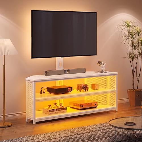 Miniatura 3 de Rolanstar Soporte de TV con soporte y toma de corriente, soporte giratorio para TV con luces LED para televisores de 324555606570 pulgadas, consola