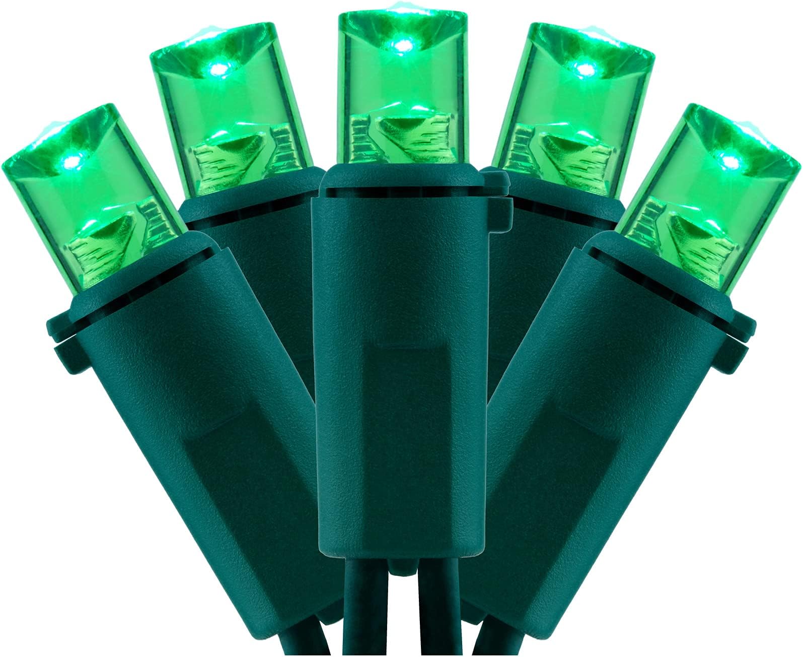 YULETIME Green Wide Angle LED Christmas Lights with Green Wire, 66 Feet