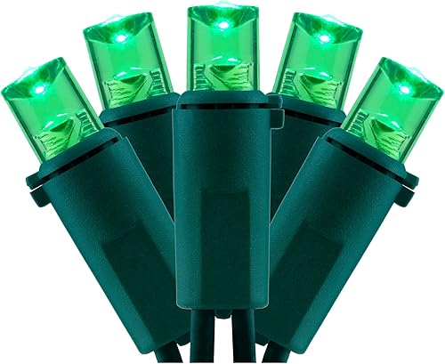 YULETIME Luces LED de Navidad verdes de gran angular con cable verde, 66 pies, 200 unidades, certificación UL, grado comercial, 0.197 in, juego de
