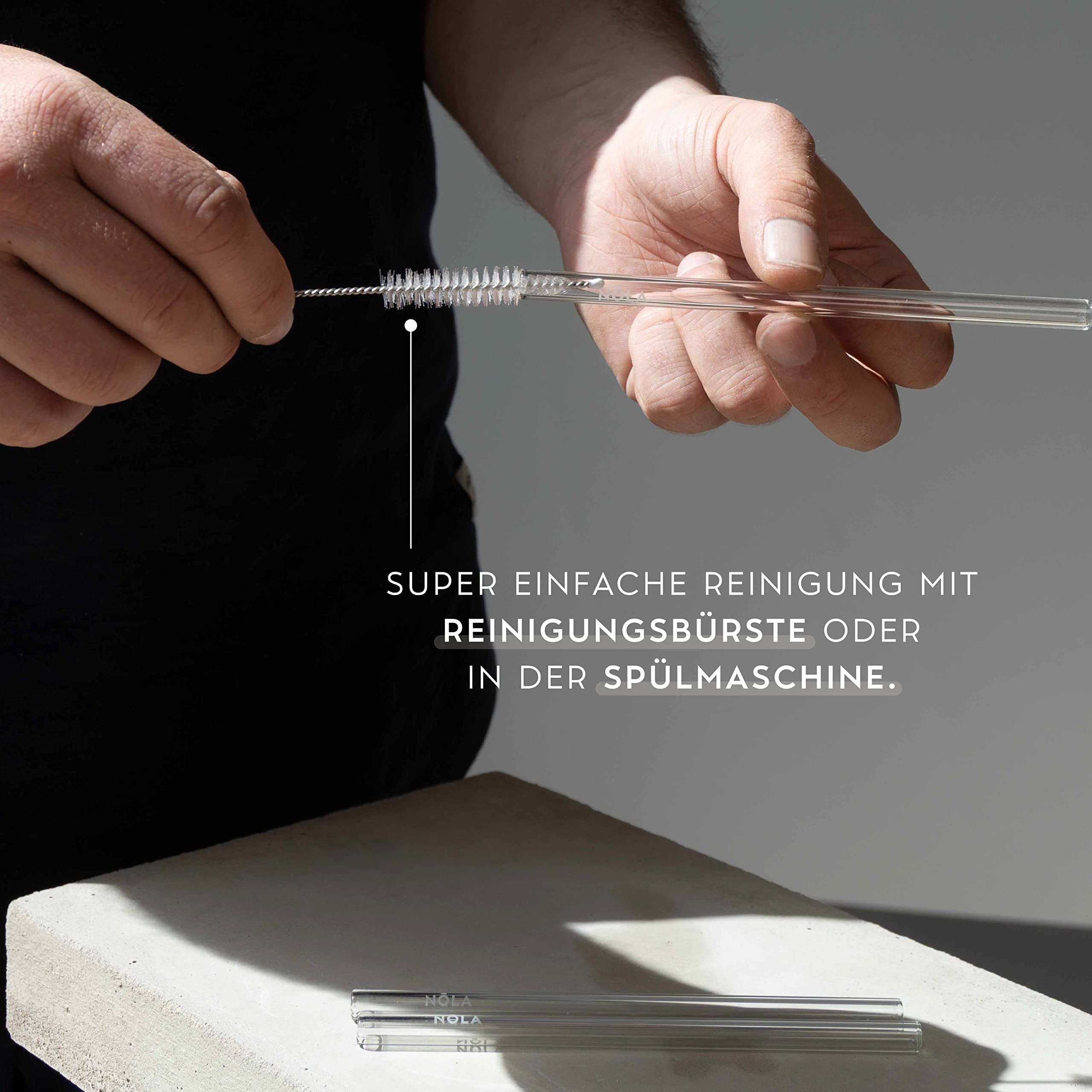 50 Pailles En Verre »Glas«, 147 Mm + Petite Brosse De Nettoy