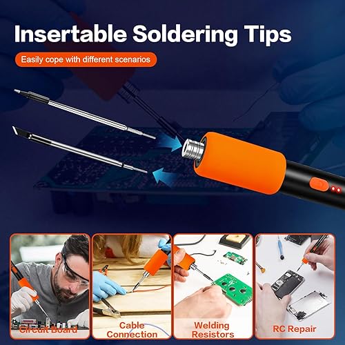 Miniatura 6 de KINGSOM Kit de soldador inalámbrico, 2 en 1 con cableinalámbrico sin cable, calentamiento rápido de 8 segundos con soporte portátil, temperatura