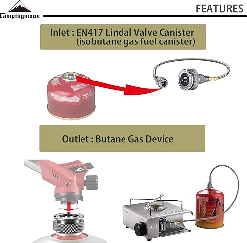 Miniatura 3 de CAMPINGMOON - Adaptador de estufa de gas para camping, convertir la válvula Lindal EN417 a estufa de gas butano Z13, Z13Z16