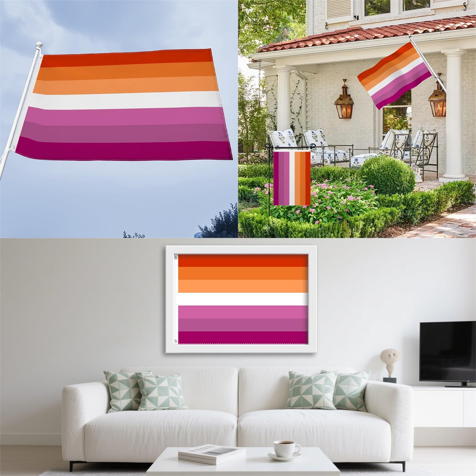 Aoihrraan Regenbogenflagge 150x250cm Doppelseitige Homosexuell Stolz Lesbisch 7 Farbe Streifen Fahnen Banner Für Draußen Feiern Veranda Dekor Fahnen Mit 2 Robusten Ösen Präzision Maschine Genäht
