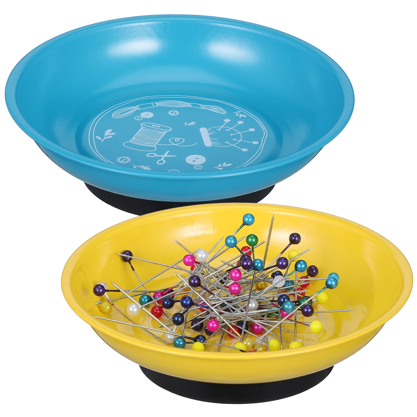 Porta Aghi Magnetico e Porta Spilli in Acciaio Inox, Set 2 Pezzi (Blu e Giallo), Organizer Portatile per Accessori Cucito, Adatto per Uso Sartoriale e Ricamo