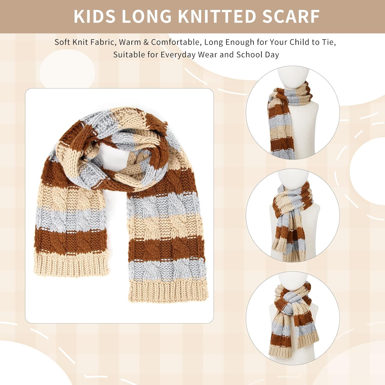 Boys Winter Hat Scarf and Gloves Set for Kids Warm Knitted Hat Mittens and Fleece Neck Warmer Scarf Set for Boys Girls 3pcs - Image 5