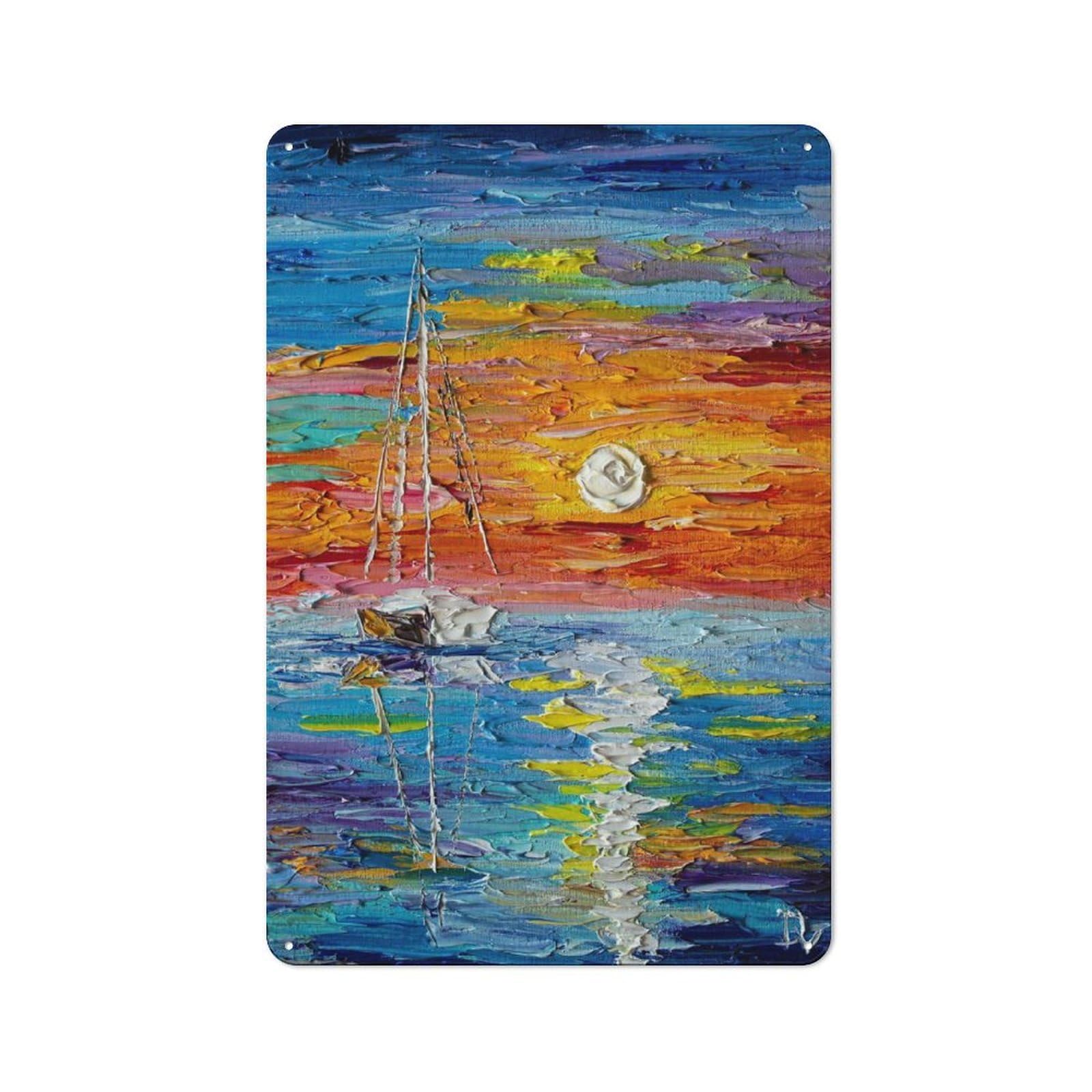 Sea Sunset Nostalgic Metal Wall Decor 30x20cm, Vintage Tin Sign for Living Room, Hallway, Kitchen Or Cafe