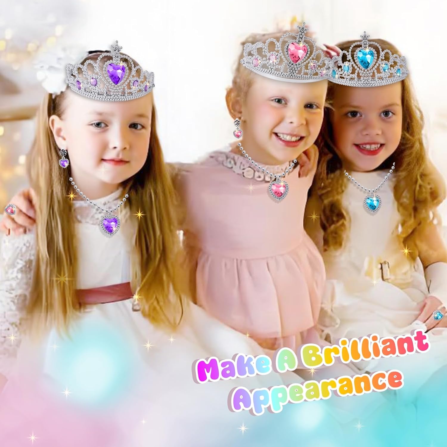 Princess Costume For Girls, Princess Dress Up For Girls 4-6 Years Old, Toddler Dress Up Toys with Tiara, Shoes & Jewelry for Girl Birthday Gift
