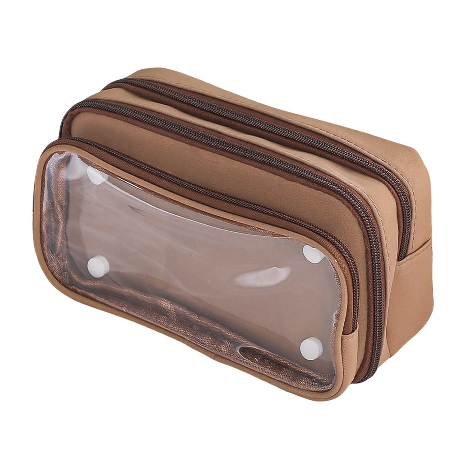 Pencil Case with 3 Compartments, Large Capacity School Pencil Case Stationery Organizer Pouch Waterproof Clear Makeup Bag Aesthetic Pen Bag for Girls Boys Teens Travel Office Supplies (Coffee)
