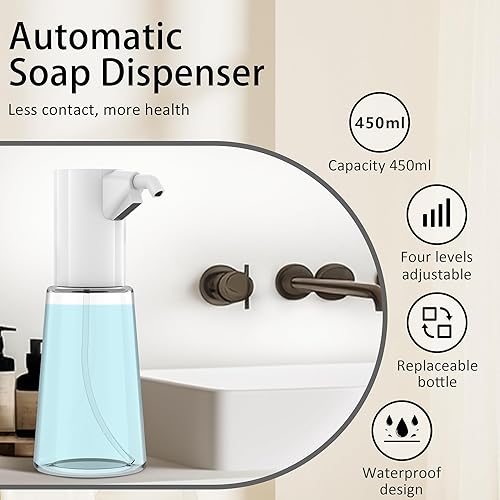 Miniatura 2 de Dispensador automático de jabón ajustable, 4 niveles ajustables, dispensador de líquido eléctrico recargable, bomba desinfectante de manos sin
