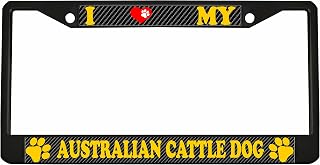 Australian Cattle Dogs Style Dog Lovers Metal License Plate Frame Personalized/Car Accessories Car Tag Holder Cover (Carbon) (Black/Carbon/Yellow)