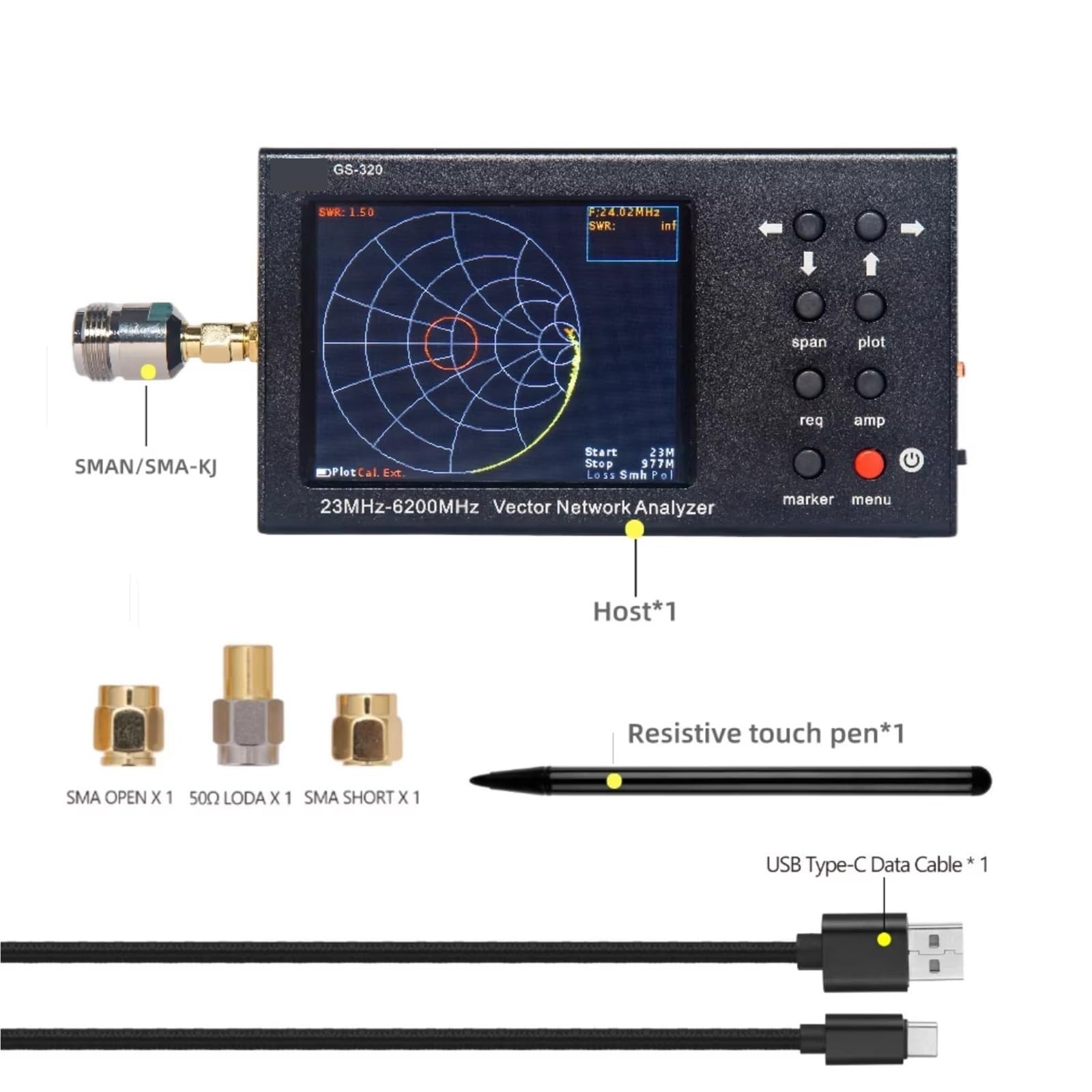 Analizador de red, Analizador de red vectorial GS320, comprobador antena portátil 6G, sonda VNA/HT08, EMC, EMI, campo cercano, conducido, eléctrico,para diagnóstico de cables de red