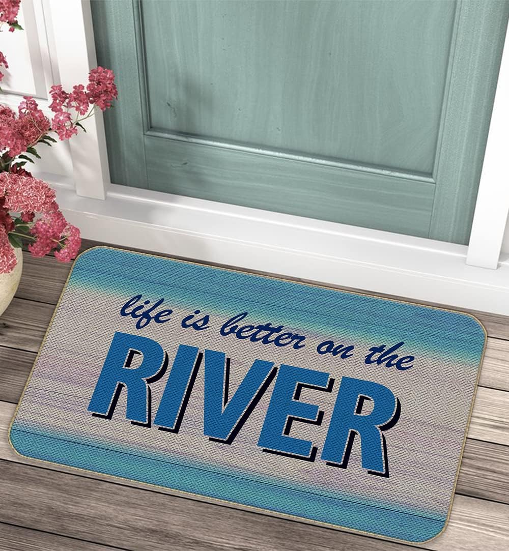Voatok Life is Better On The River Decorative Family Welcome River Door Mat,17 x 30 Inch Home River House Decor Doormat,Farmhouse River House Entrance Rug for Bedroom Living Room,Housewarming Gift