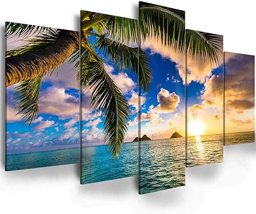 Vista 13 de EPHANY Pintura nocturna de cielo verde – 5 piezas de arte de pared – Pintura de paisaje de Aurora sobre lienzo estirado y enmarcado, pinturas