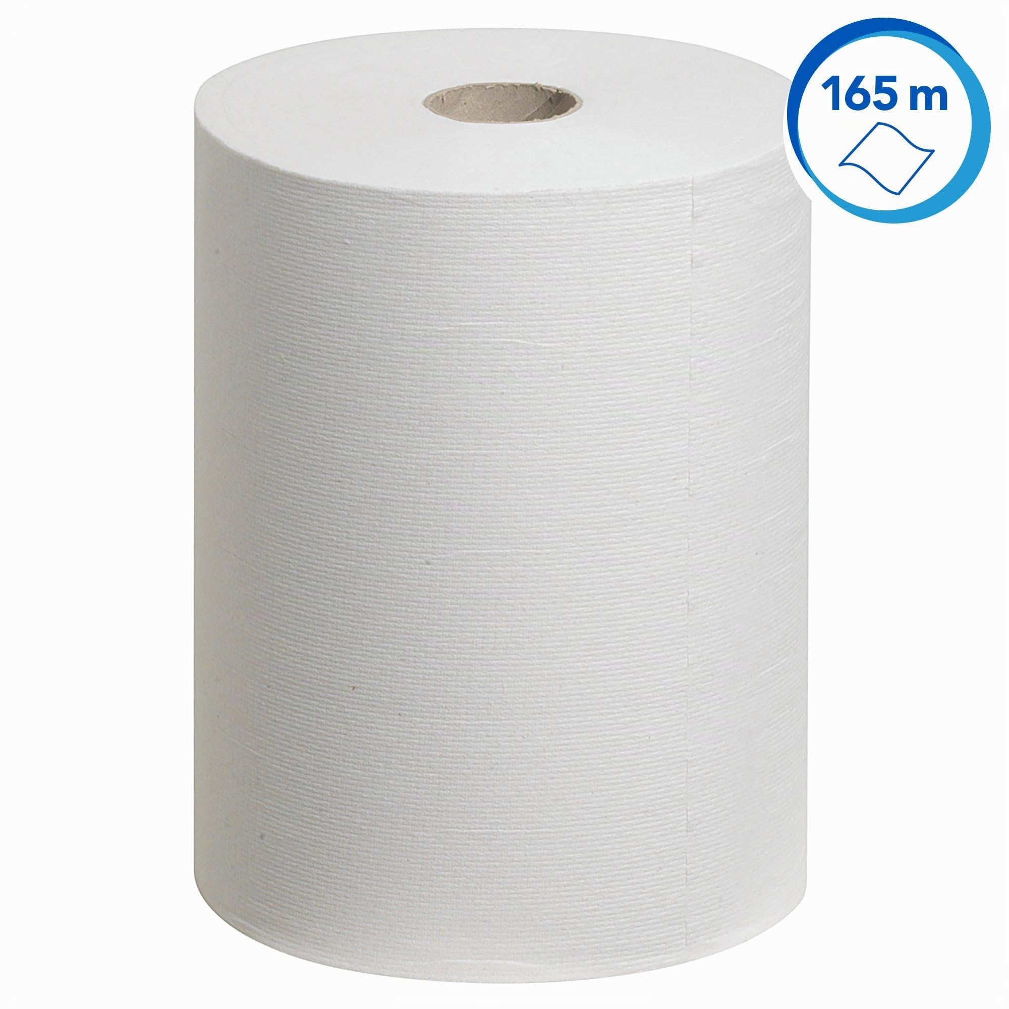 Scott gerollte Papierhandtücher Slimroll 6657, 1-lagige, saugfähige und reißfeste Papierhandtuchrollen, FSC-zertifiziert, weiße Handtücher für Spender, 6 Rollen x 165 m, (990 m insg.)
