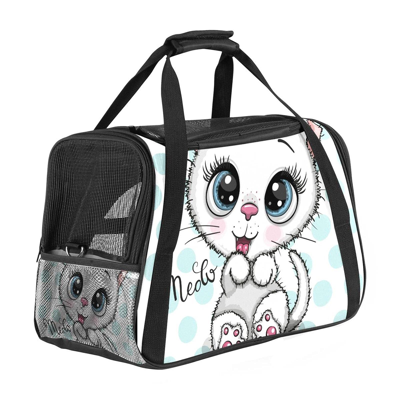 Sac de transport chaton blanc et pois pour chat et chien cabine