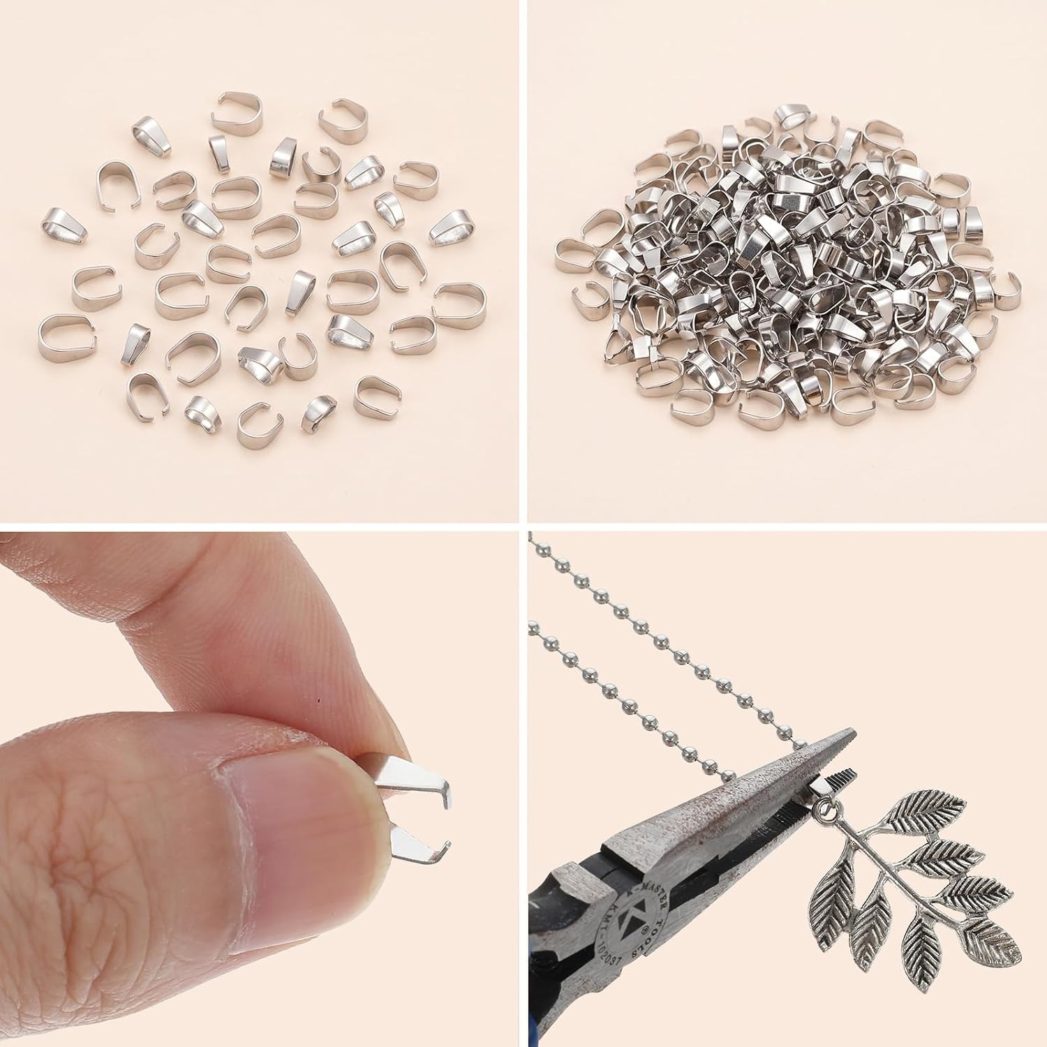 300PCS Stainless Steel Pinch Bails for Jewelry Making, 3 Sizes image 2