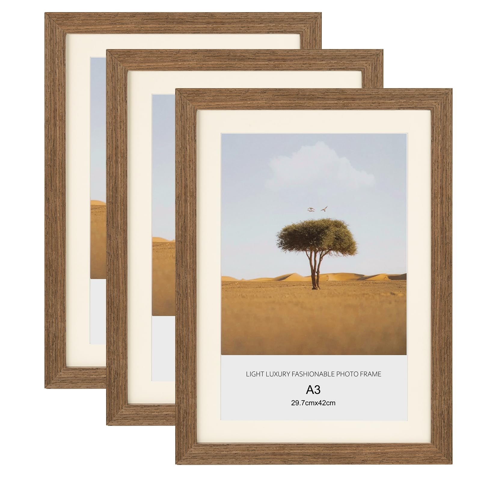 3 Pack A3 Picture Frame, 100% Solid Wood Photo Frame 29.7x42cm with Clear Perspex, Wall Mounted for Photo Poster Certificate Home Office Gallery Decor — image 1