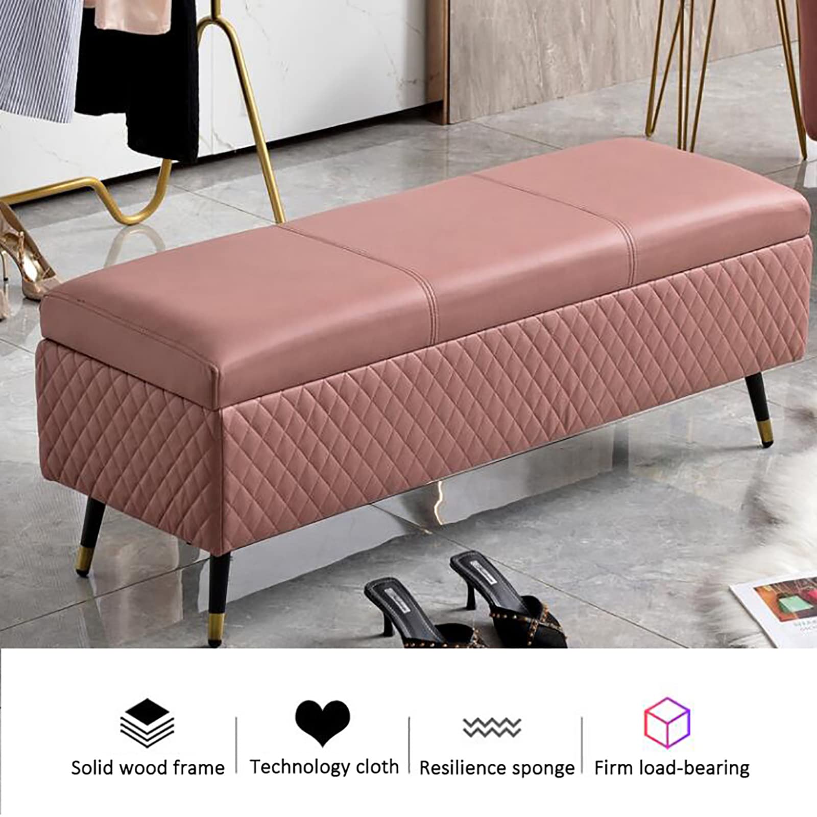 Banc de rangement à chaussures moderne en cuir synthétique noir ottoman pour entrée de lit 99,1 x 40,6 x 43,2 cm