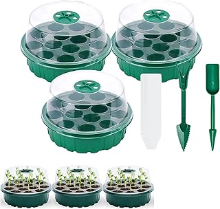 SYOSI 3-Pack Thick Round Seed Germination Trays with Lids - Ideal for Growing Seeds in Garden Greenhouse