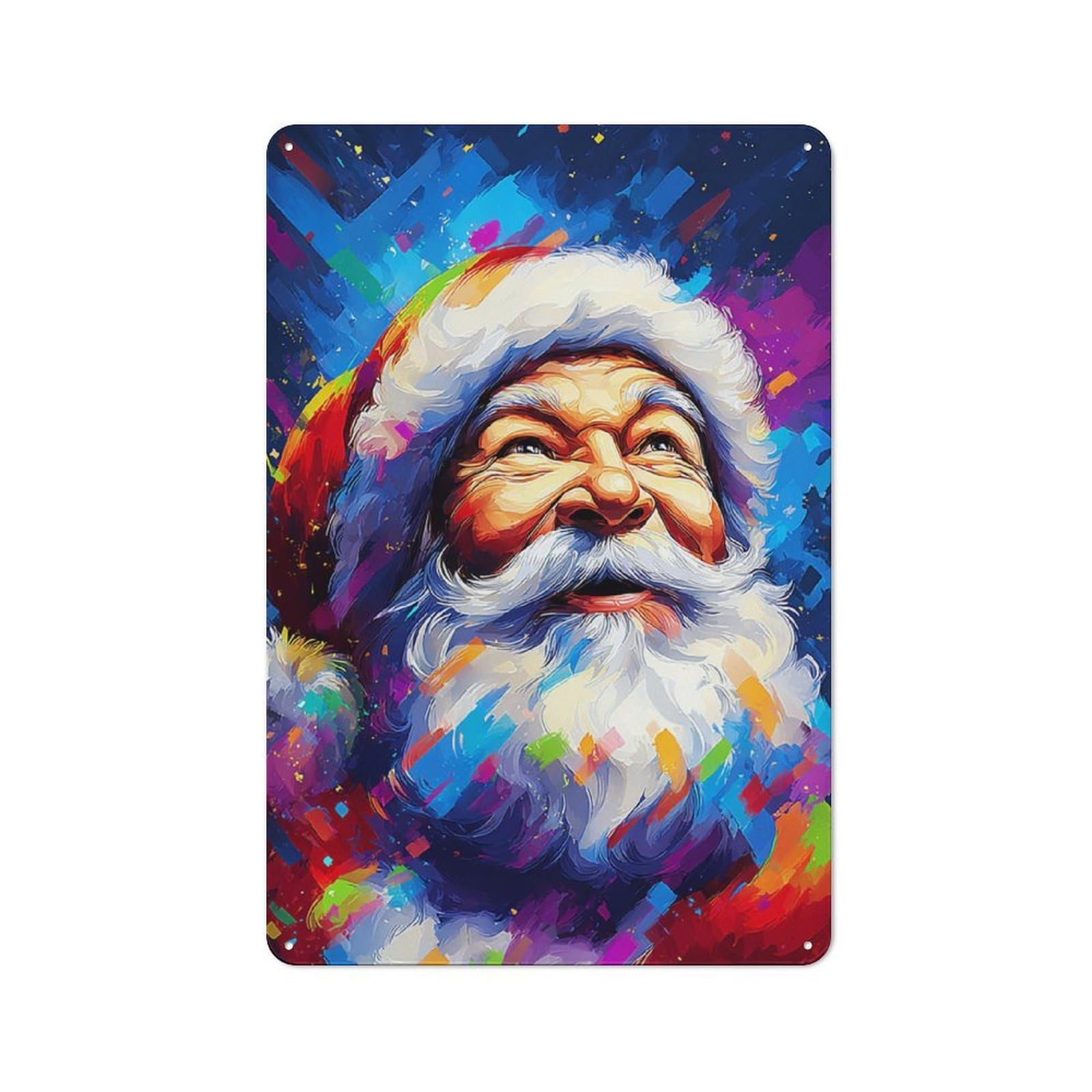 Understated Decorative Metal Sign 30x20cm Featuring Colorful Santa Claus Portrait, Study Room Decor for Workspace, Cafe, Shop Or Desk Area