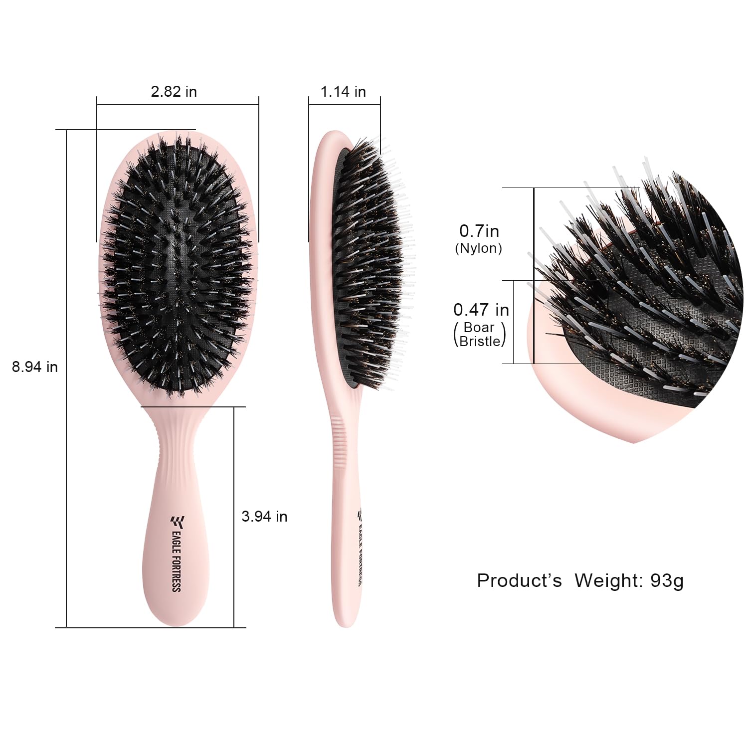 Glidease - Cepillo de cerdas de jabalí de lujo para mujeres y hombres, cepillo desenredante sin esfuerzo, ideal para todo el cabello grueso, fino y fino (rosa)