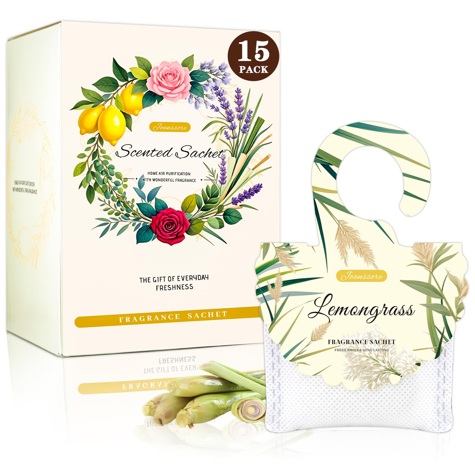 15 Packs Lemongrass Scented Sachets for Drawers and Closets, Air Freshener