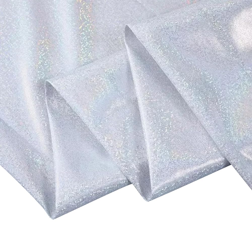 Tela de Punto Suave, 100x150 cm, Tela elástica con Lentejuelas para Disfraces de Boda y Manualidades, Blanco