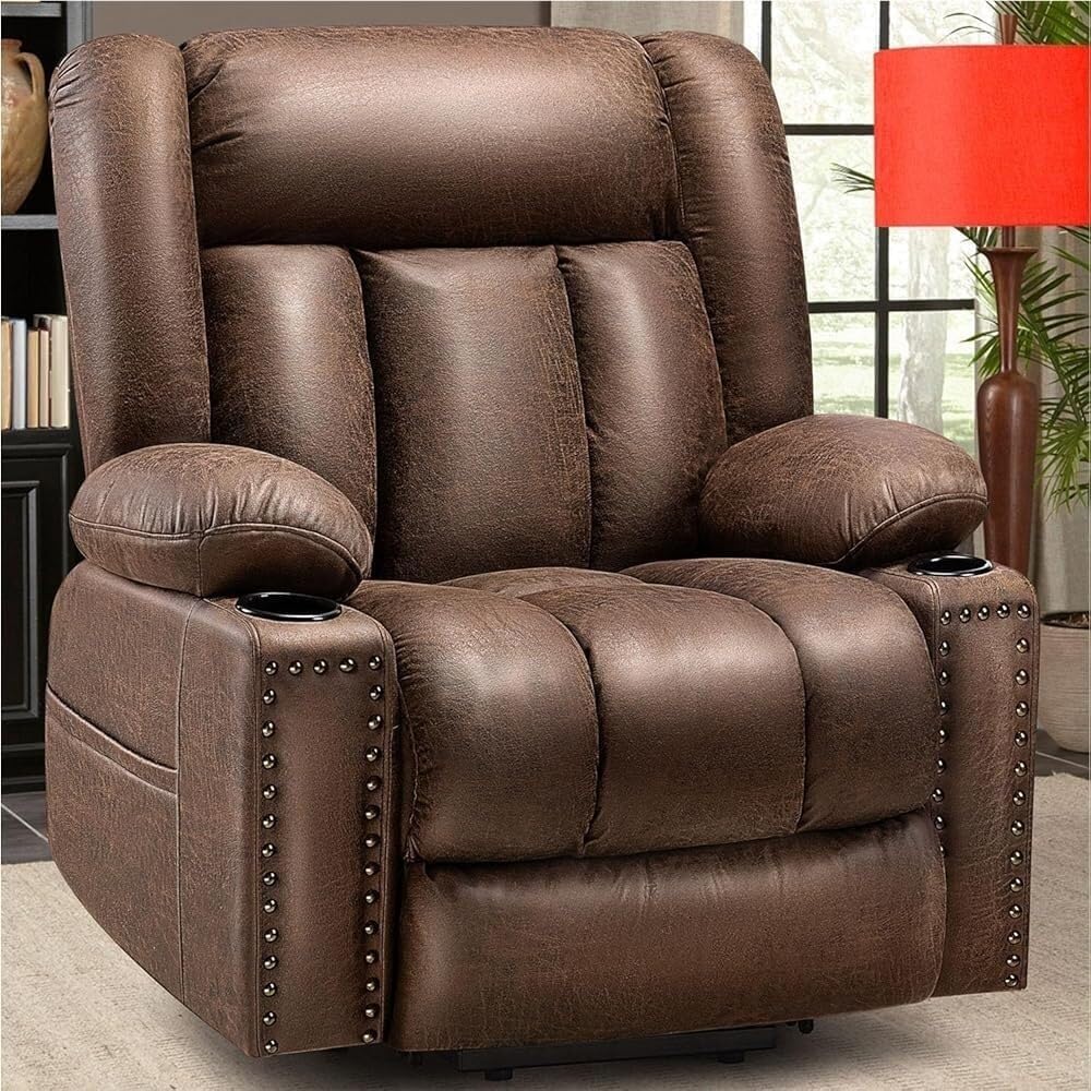 Living Room Lift Recliner Chair for Elderly Breathable Leather Electric Sofa with Massage Heat Two Cup Holders Stand Assist and USB Ports