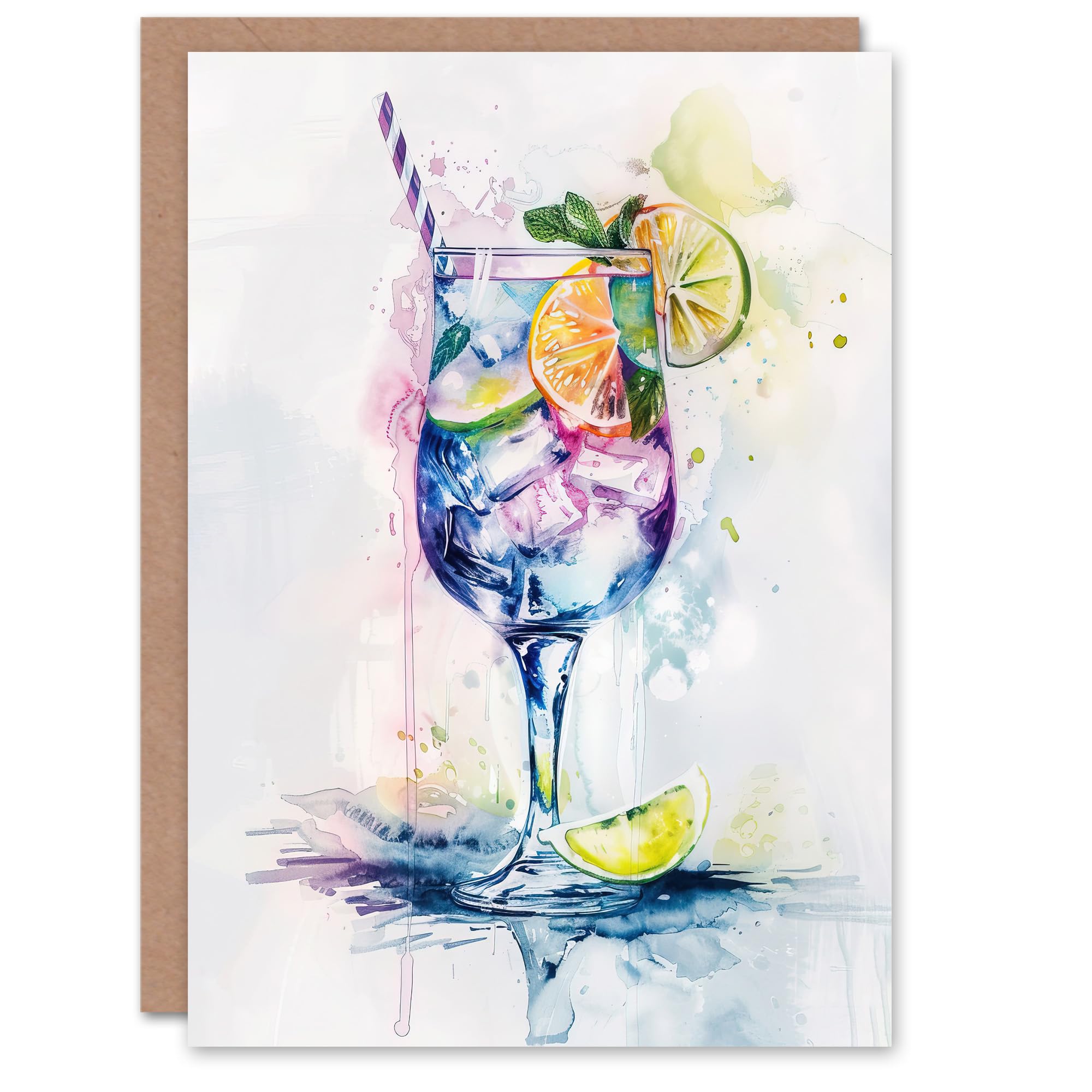 Artery8 Greeting Card Tropical Cocktail Drink Colourful Watercolour Blank For All Him Or Her Art Birthday Card