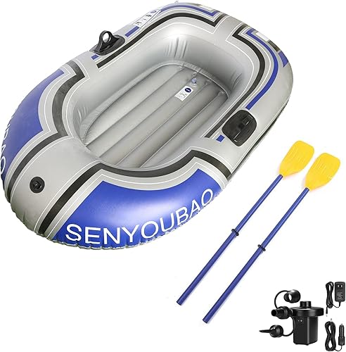 ptlsy Barco inflable, balsa flotante de lago para adultos, balsa portátil para barco de pesca para lago con bomba de mano de remos