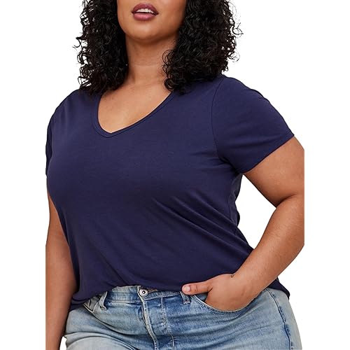 Torrid Women's Plus Size Top - Girlfriend Signature Jersey V-Neck Short Sleeve Tee
