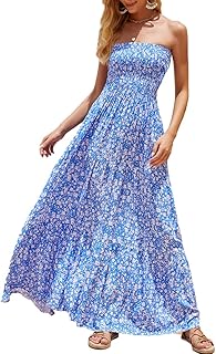 Women's Summer Strapless Tube Top Maxi Dresses Off Shoulder Boho Beach Long Dress - Buy now