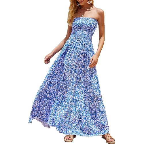 Women's Summer Strapless Tube Top Maxi Dresses Off Shoulder Boho Beach Long Dress