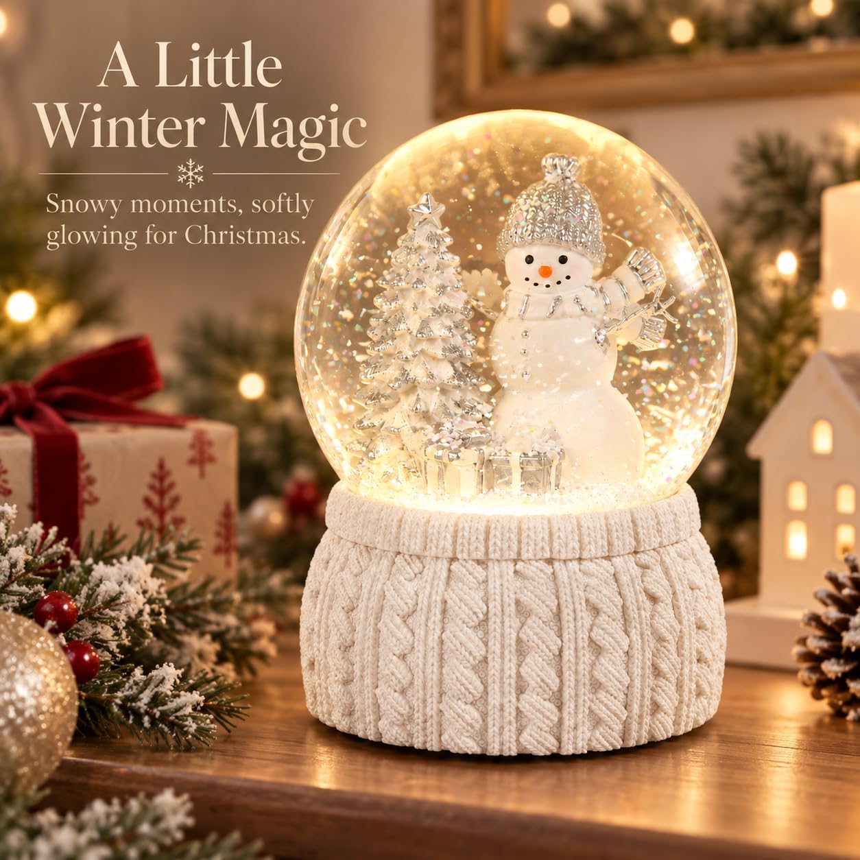 MUMTOP Snowman Christmas Snow Globe Music Box, Water Globe with LED Lights