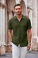 Vista 37 de COOFANDY Camisa casual con botones para hombre, manga corta, sin arrugas, camisa de verano