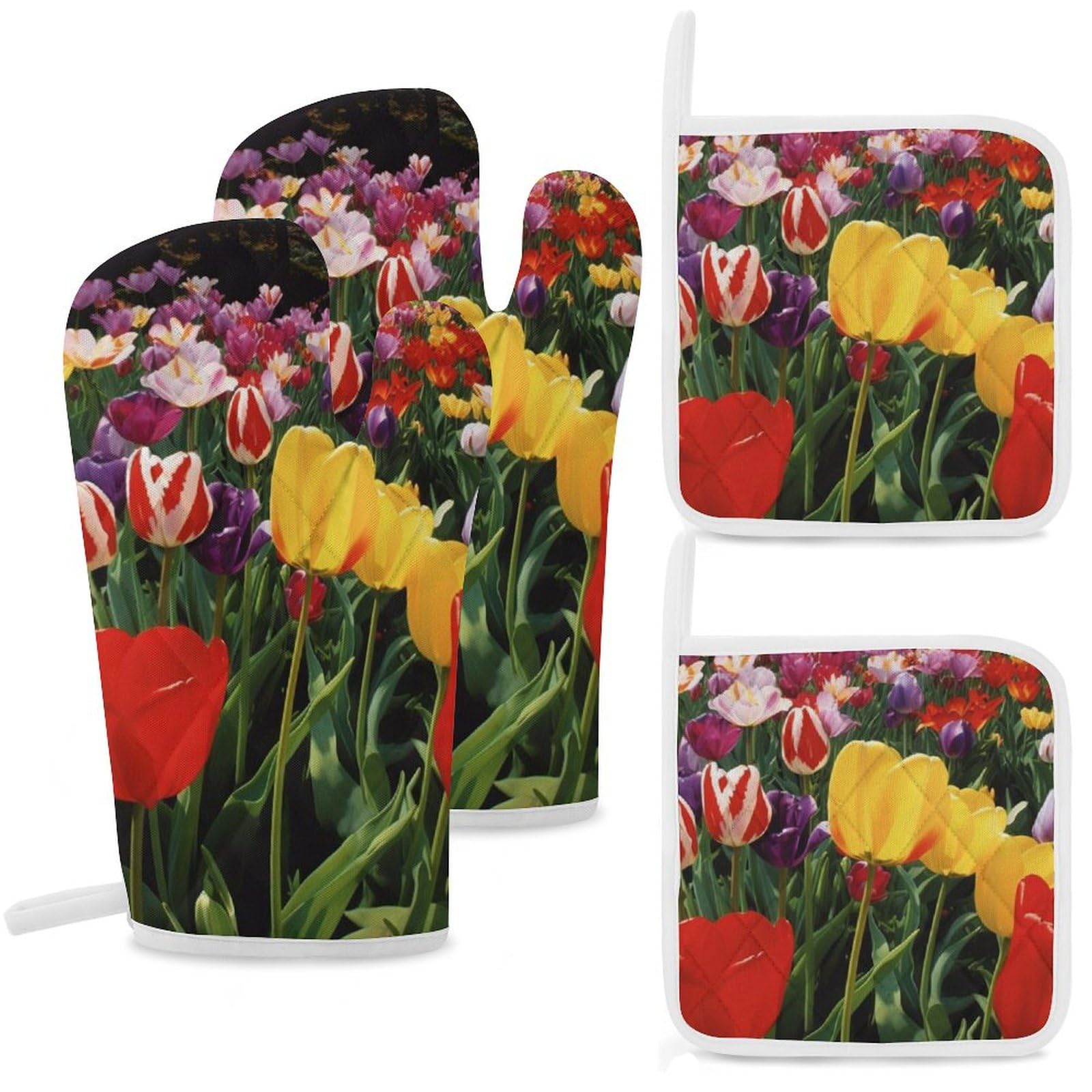 Lot de 4 maniques tulipe de cuisine isolantes et imperméables