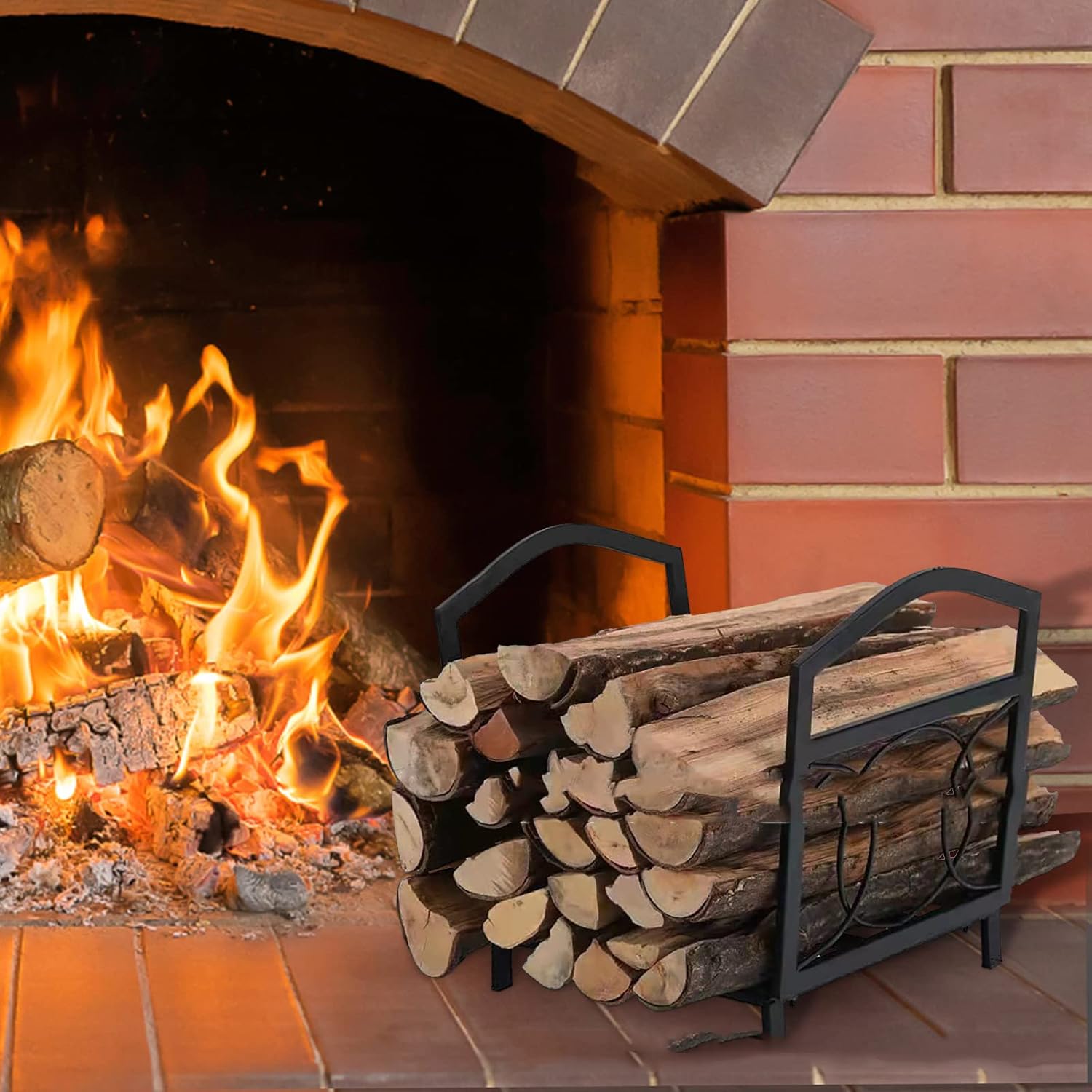 Firewood Bracket Racks Firewood Rack Heavy Duty Small Firewood Holder for Fireplace Indoor/Outdoor Log Rack Wood Holder