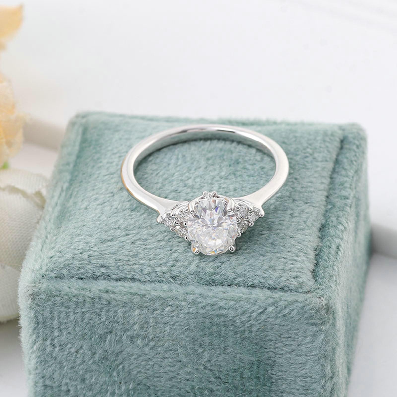 18K 750 Weißgold Ringe Damen, Eheringe Hochzeitsringe Verlobungsringe Trauringe Elegant Dreieck Design mit 4 Zinken Oval Moissanit 1 Karat-3 Karat Partnerringe Frauen Weißgold