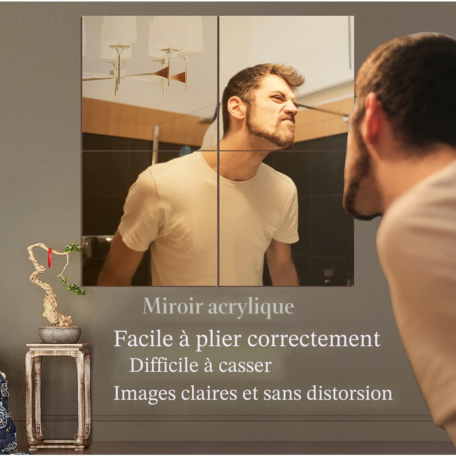 Miroir Mural Adhesif Miroirs Autocollant Miroir Adhésif, Longueur du Corps Miroire Murales en Acrylique, Idéal pour Maquillage, Porte, Chambre, Entree Maison (Arqué 4 Pièces 30 x 30 cm)