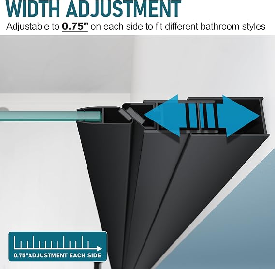 ELEGANT Pivot Shower Door 27.5-29W x 72H, Black Semi-Frameless Glass Door