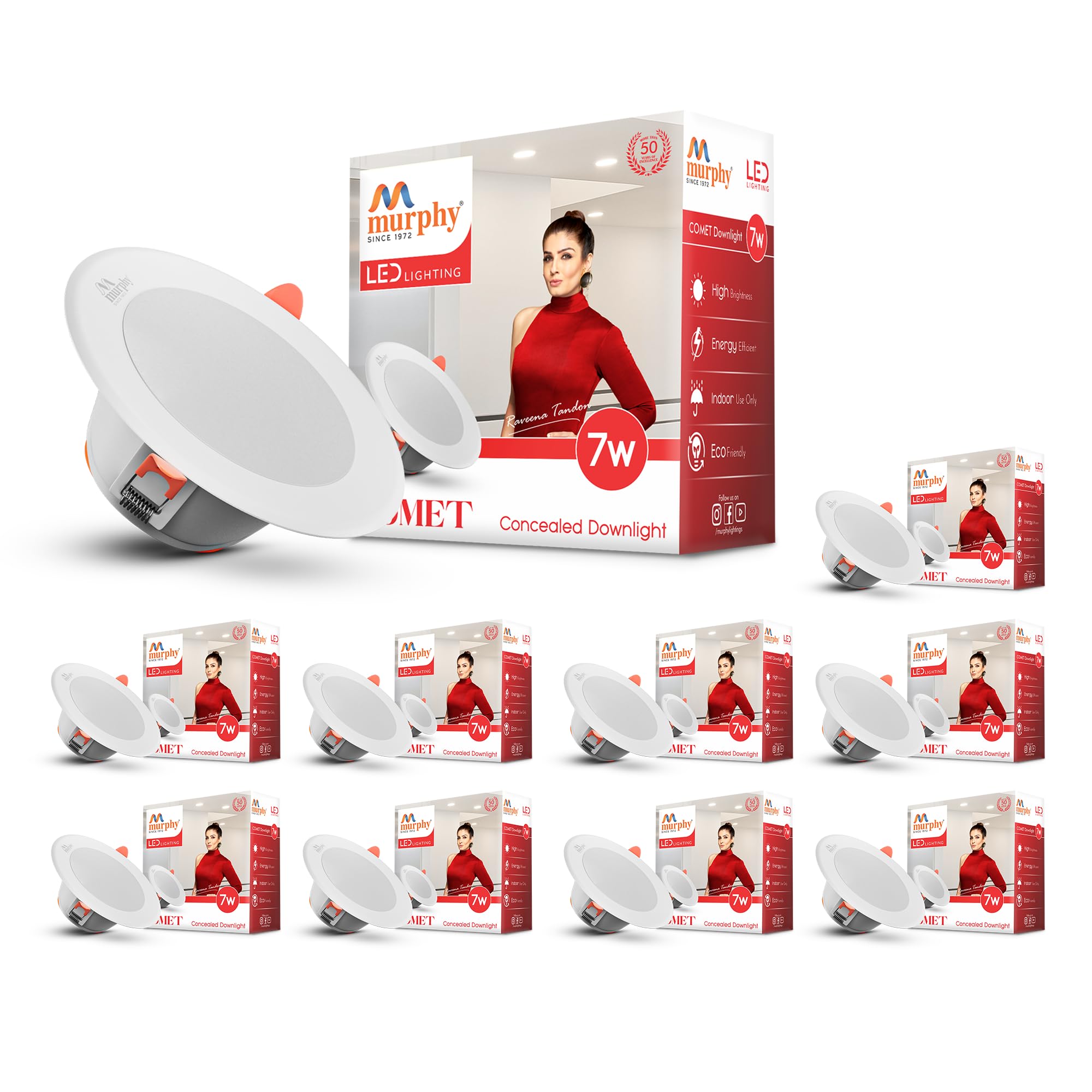 Murphy Polycarbonate 7W Led Panel Conceal Down Light (Cool White) - Pack Of 10(Others)