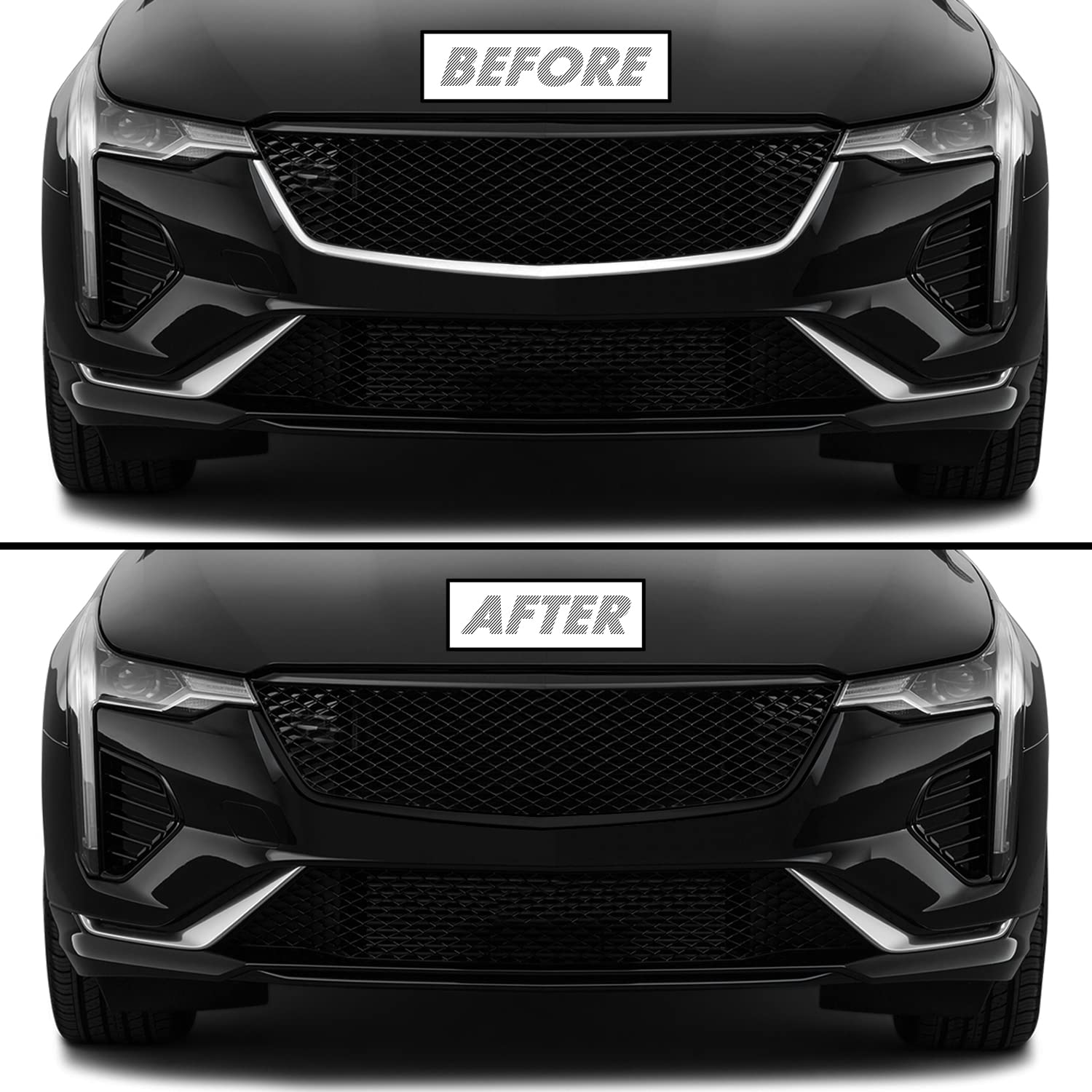 SlickMod Chrome Delete Blackout Vinyl Overlay for 2020-2023 Cadillac CT4 Front Grill Trim (Gloss Black)