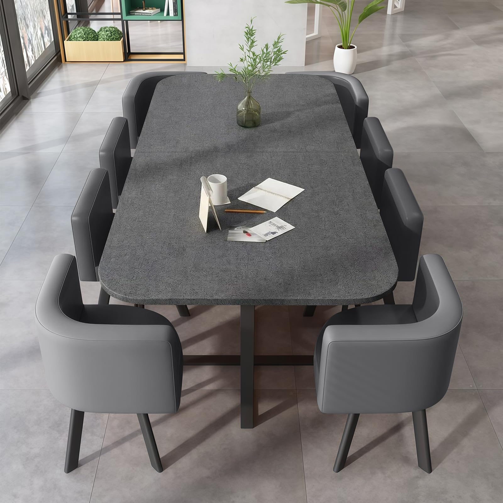 Konferenztisch 180x90cm, Moderner Besprechungstisch mit Metallrahmen und 8 Stühle, Rechteckiger Meetingtisch für 6–8 Personen für Büro, Konferenzraum, Seminarraum, Esszimmer (Grau)