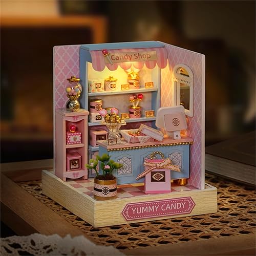 Miniatura 9 de Kisoy Casa de muñecas en miniatura con kit de muebles, kit de casa de madera 3D DIY con cubierta para el polvo, juguetes de casa pequeña hechos a