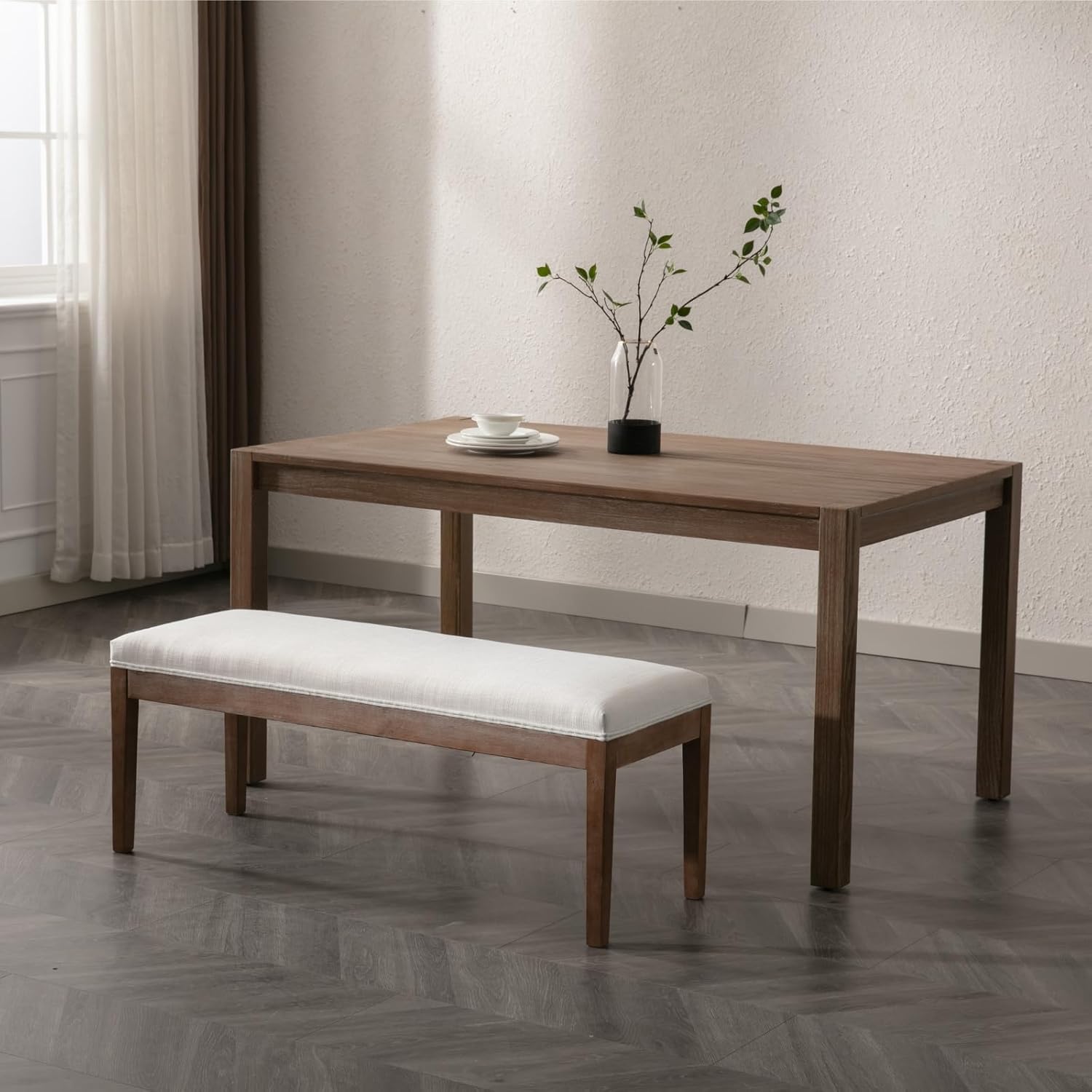 chairus Padded Entryway Bench Linen Upholstered Dining Table Benches Farmhouse Shoe Bench Seat for Hallway Bedroom End of Bed Vintage 45.5" Wooden Leg Benches for Kitchen Restaurant Window, Beige